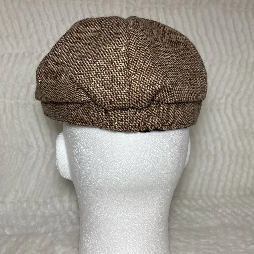 D&Y Newsboy Cap Brown Tweed Button Metallic Thread - Picture 5 of 16
